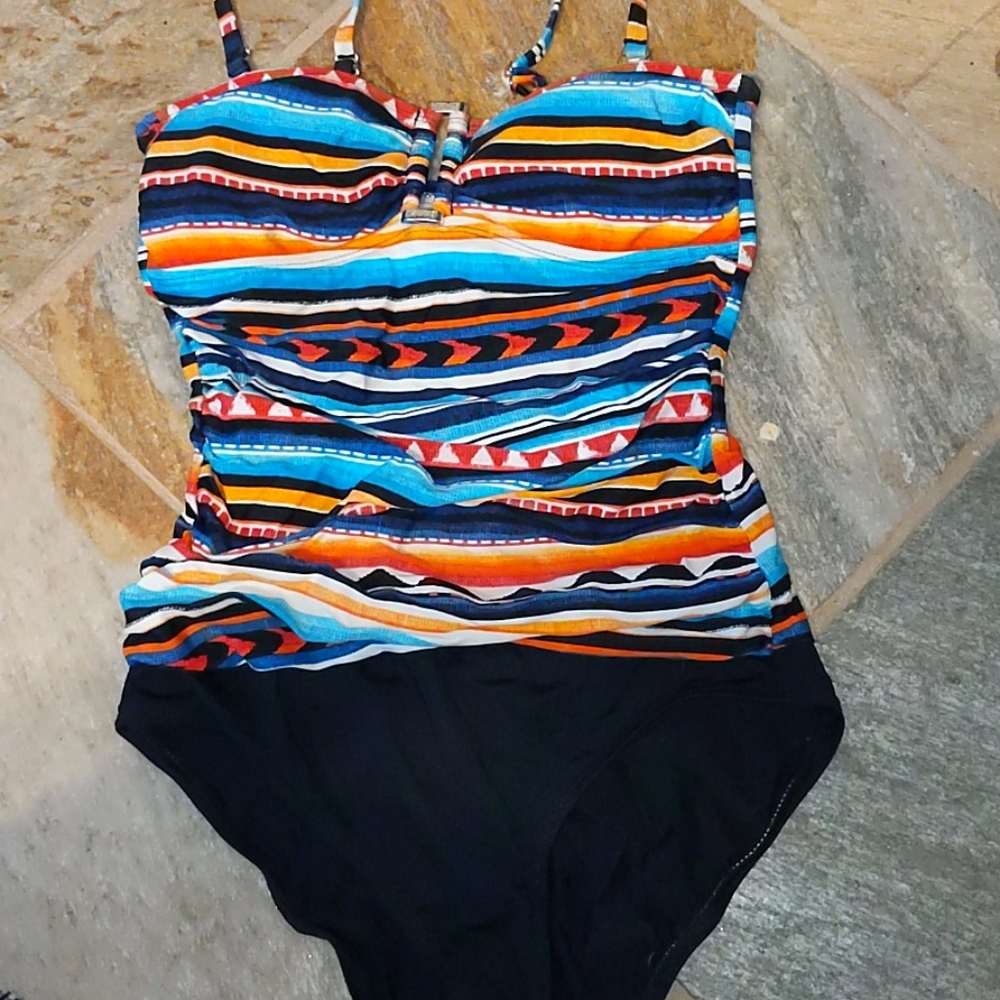 Striped one piece swimsuit
